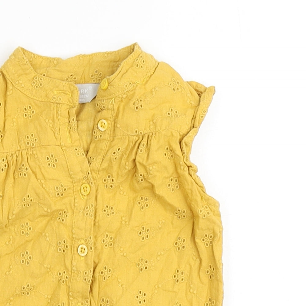 Primark Girls Yellow  100% Cotton Basic Blouse Size 12-18 Months Round Neck Button