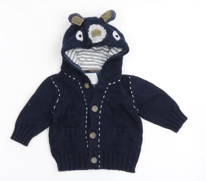 NEXT Boys Blue  Cotton Cardigan Jumper Size 3-6 Months  Button - Bear