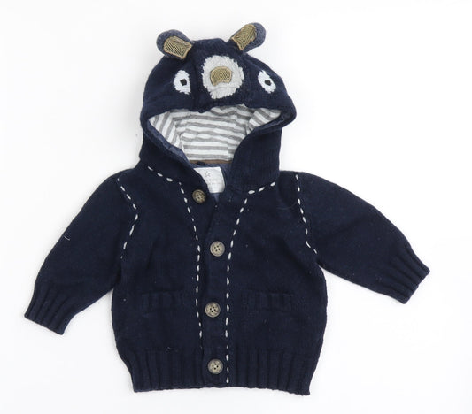 NEXT Boys Blue  Cotton Cardigan Jumper Size 3-6 Months  Button - Bear