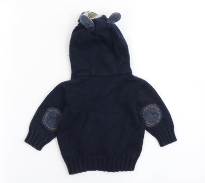 NEXT Boys Blue  Cotton Cardigan Jumper Size 3-6 Months  Button - Bear