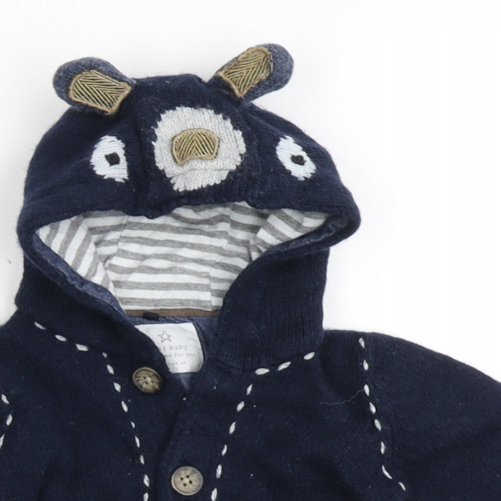 NEXT Boys Blue  Cotton Cardigan Jumper Size 3-6 Months  Button - Bear