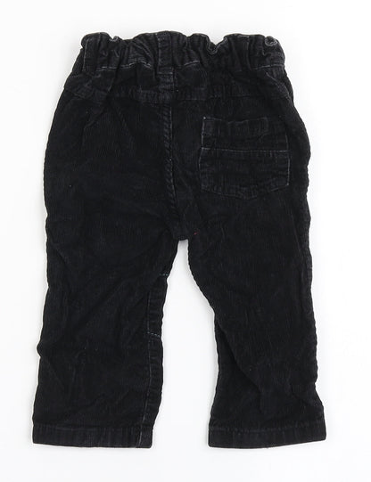 George Boys Black  100% Cotton Cargo Trousers Size 9-12 Months  Button