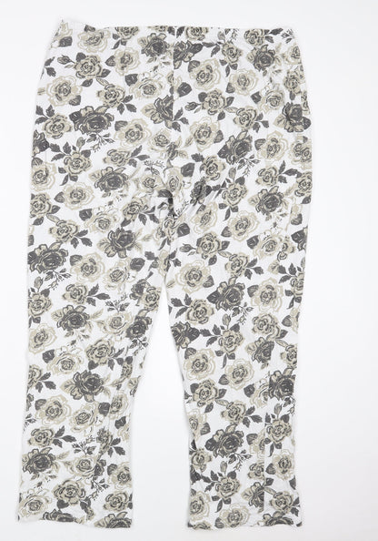 Bonprix Collection Womens White Floral Cotton Sweatpants Trousers Size XL L26 in Regular