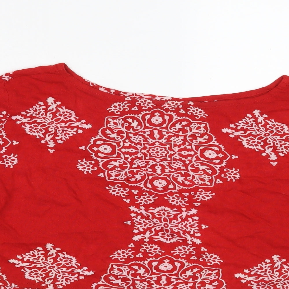 Boohoo Womens Red Floral Viscose Cropped Blouse Size 6 Round Neck