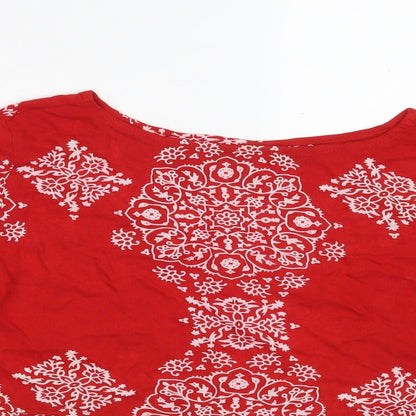 Boohoo Womens Red Floral Viscose Cropped Blouse Size 6 Round Neck