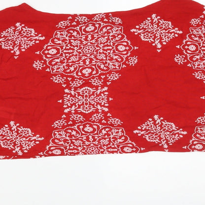 Boohoo Womens Red Floral Viscose Cropped Blouse Size 6 Round Neck