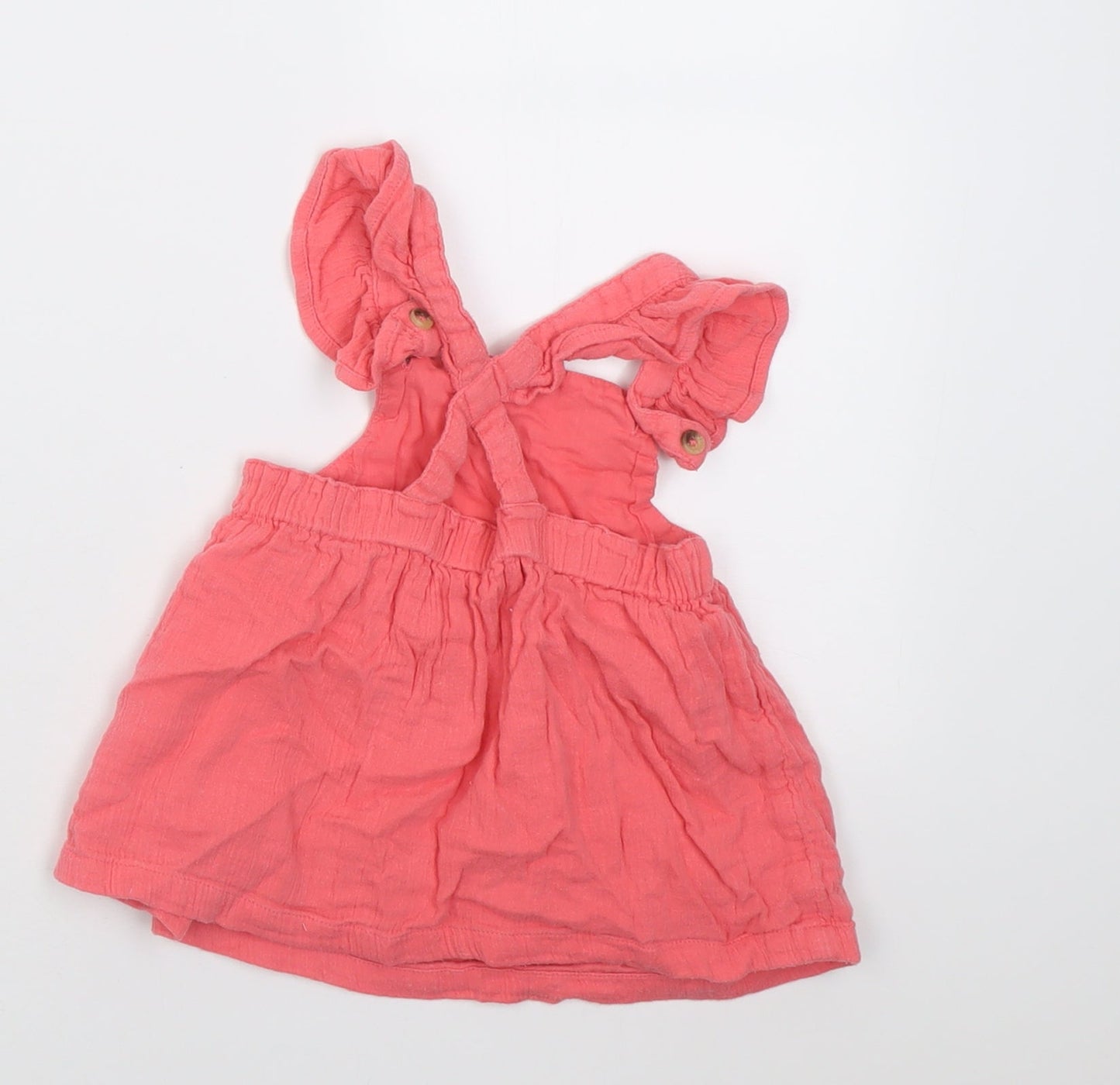 F&F Girls Pink  Cotton Pinafore/Dungaree Dress  Size 6-9 Months  Square Neck Button