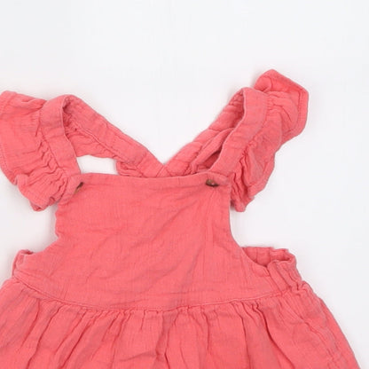 F&F Girls Pink  Cotton Pinafore/Dungaree Dress  Size 6-9 Months  Square Neck Button