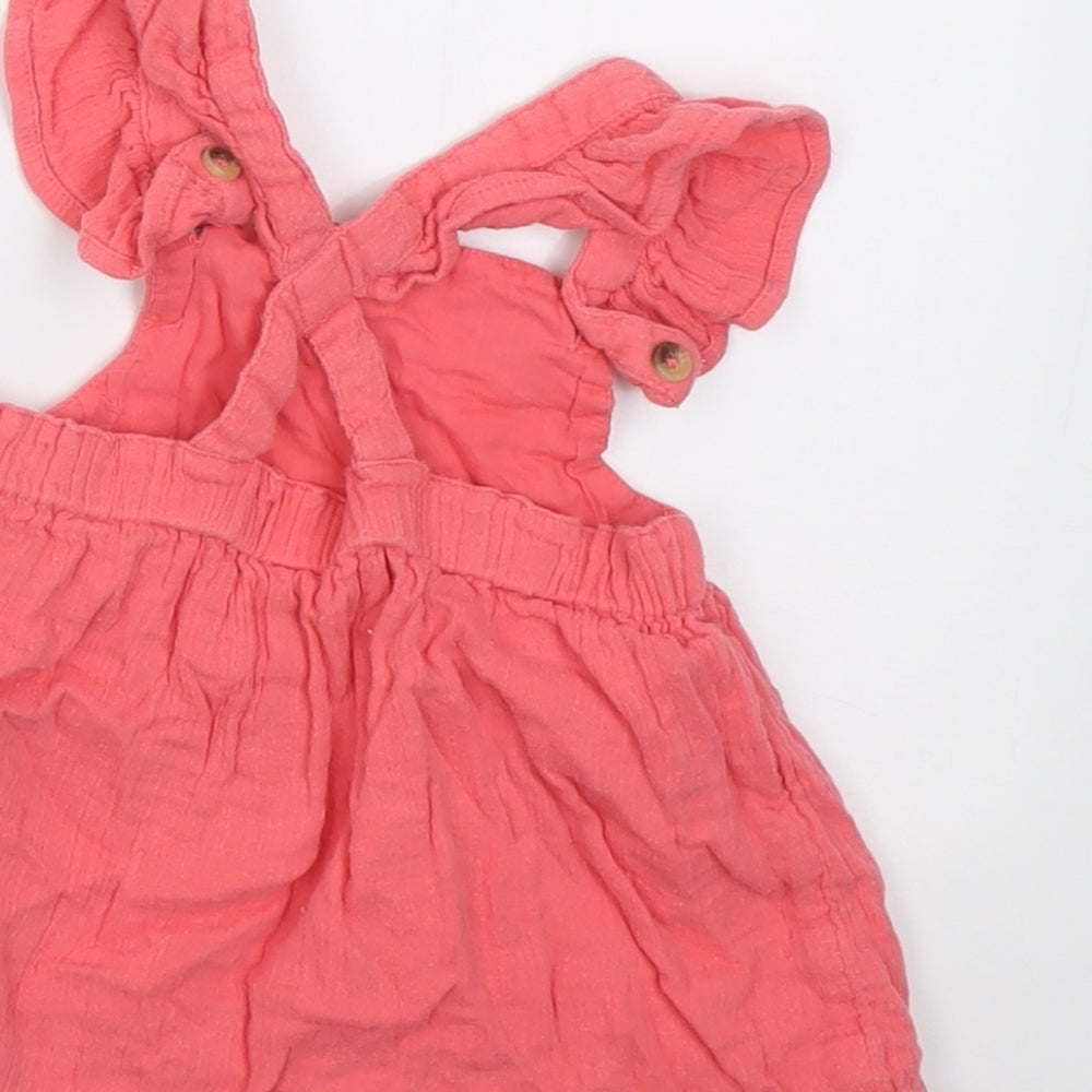 F&F Girls Pink  Cotton Pinafore/Dungaree Dress  Size 6-9 Months  Square Neck Button