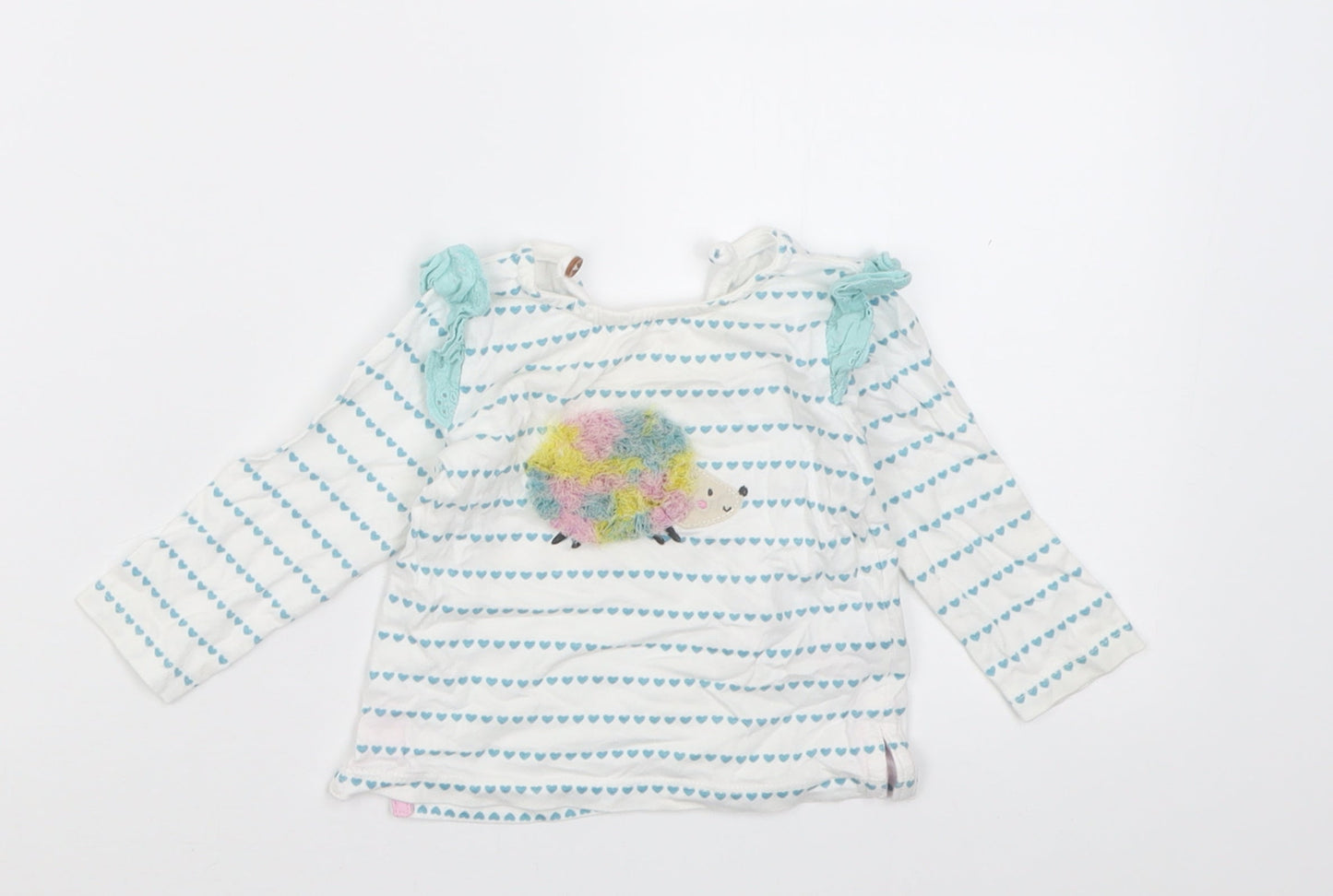 Dunnes Stores Girls Blue Striped Cotton Basic Casual Size 3-6 Months Crew Neck Button
