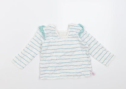 Dunnes Stores Girls Blue Striped Cotton Basic Casual Size 3-6 Months Crew Neck Button