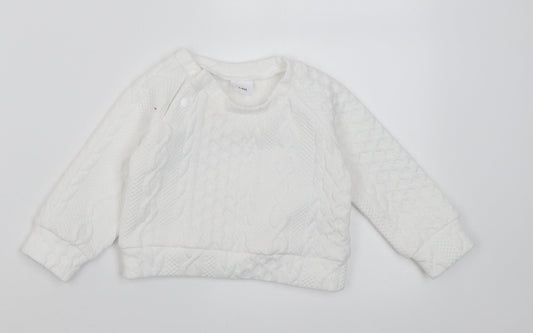Preworn Girls White Geometric Cotton Pullover Jumper Size 3-6 Months  Button