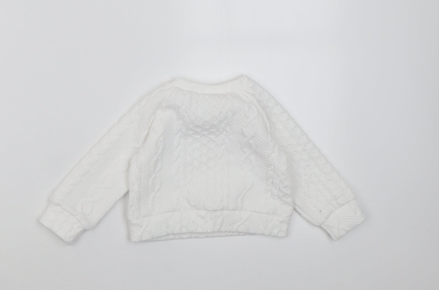 Preworn Girls White Geometric Cotton Pullover Jumper Size 3-6 Months  Button