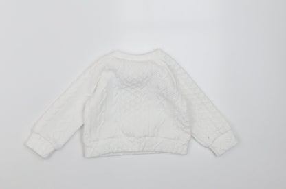 Preworn Girls White Geometric Cotton Pullover Jumper Size 3-6 Months  Button