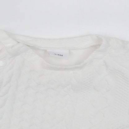 Preworn Girls White Geometric Cotton Pullover Jumper Size 3-6 Months  Button