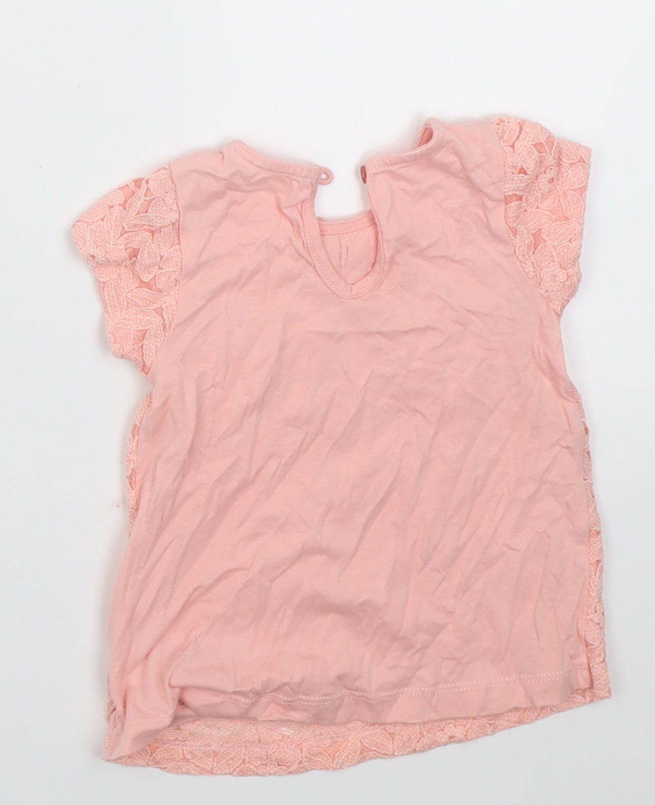 Dunnes Stores Girls Pink Floral Cotton Basic T-Shirt Size 3-6 Months Crew Neck Button
