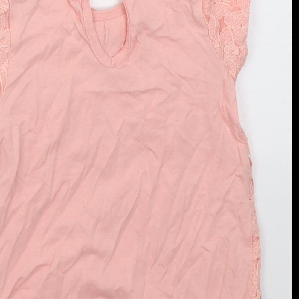 Dunnes Stores Girls Pink Floral Cotton Basic T-Shirt Size 3-6 Months Crew Neck Button