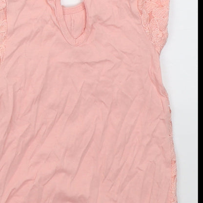 Dunnes Stores Girls Pink Floral Cotton Basic T-Shirt Size 3-6 Months Crew Neck Button