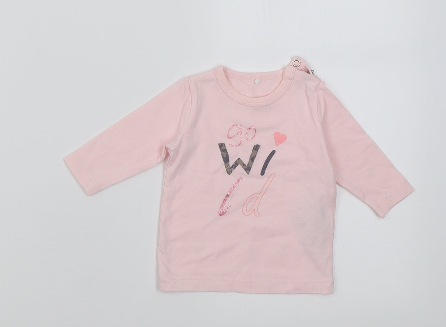 name it Girls Pink  Cotton Basic Casual Size 0-3 Months Crew Neck Button - go wild