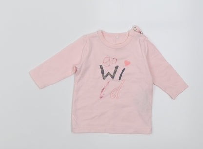 name it Girls Pink  Cotton Basic Casual Size 0-3 Months Crew Neck Button - go wild