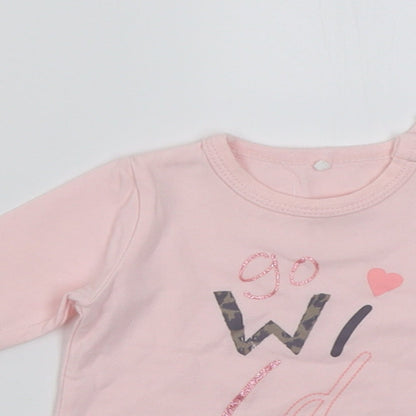 name it Girls Pink  Cotton Basic Casual Size 0-3 Months Crew Neck Button - go wild