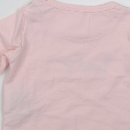 name it Girls Pink  Cotton Basic Casual Size 0-3 Months Crew Neck Button - go wild