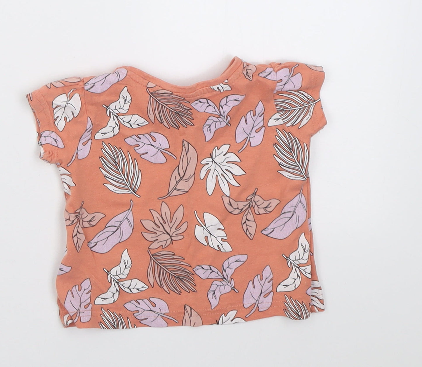 Primark Girls Orange Geometric Cotton Basic T-Shirt Size 9-12 Months Crew Neck Pullover