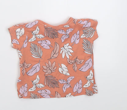Primark Girls Orange Geometric Cotton Basic T-Shirt Size 9-12 Months Crew Neck Pullover