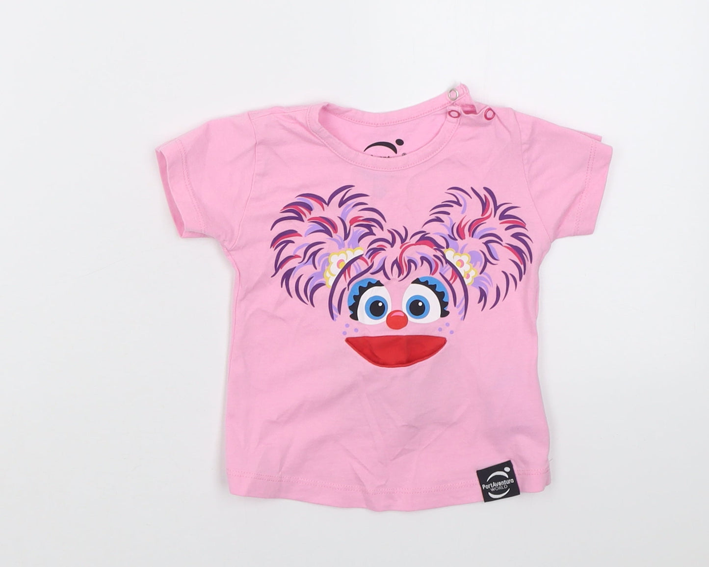 portAventura  Girls Pink  Cotton Basic T-Shirt Size 6-9 Months Crew Neck Pullover