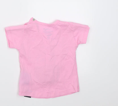 portAventura  Girls Pink  Cotton Basic T-Shirt Size 6-9 Months Crew Neck Pullover