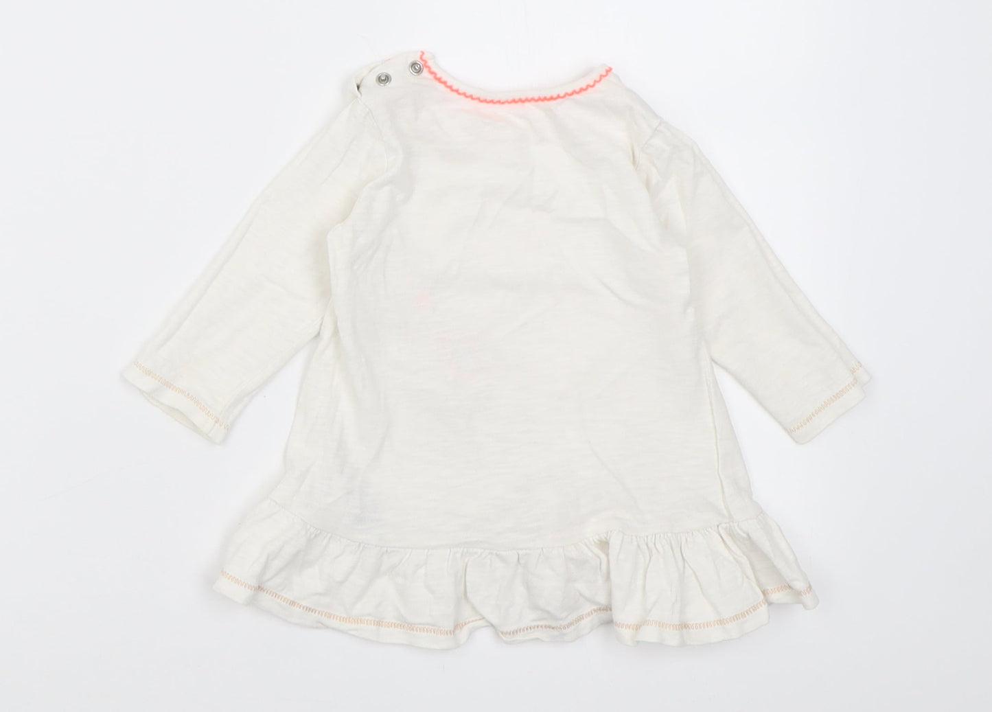 Mothercare Girls White  Cotton Tunic Casual Size 6-9 Months Crew Neck Button - elephant