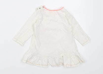 Mothercare Girls White  Cotton Tunic Casual Size 6-9 Months Crew Neck Button - elephant