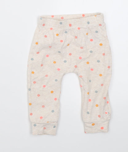 Mothercare Girls Beige Polka Dot Cotton Capri Trousers Size 6-9 Months  Pullover