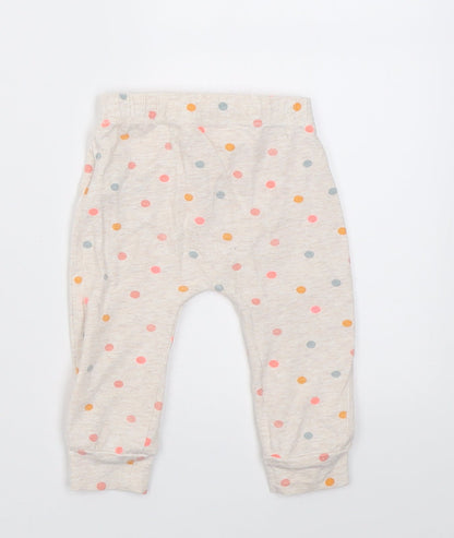 Mothercare Girls Beige Polka Dot Cotton Capri Trousers Size 6-9 Months  Pullover