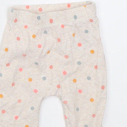Mothercare Girls Beige Polka Dot Cotton Capri Trousers Size 6-9 Months  Pullover