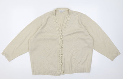 Lio Womens Beige V-Neck  Acrylic Cardigan Jumper Size M