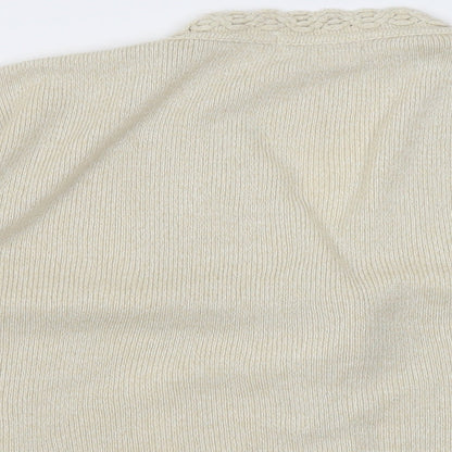 Lio Womens Beige V-Neck  Acrylic Cardigan Jumper Size M