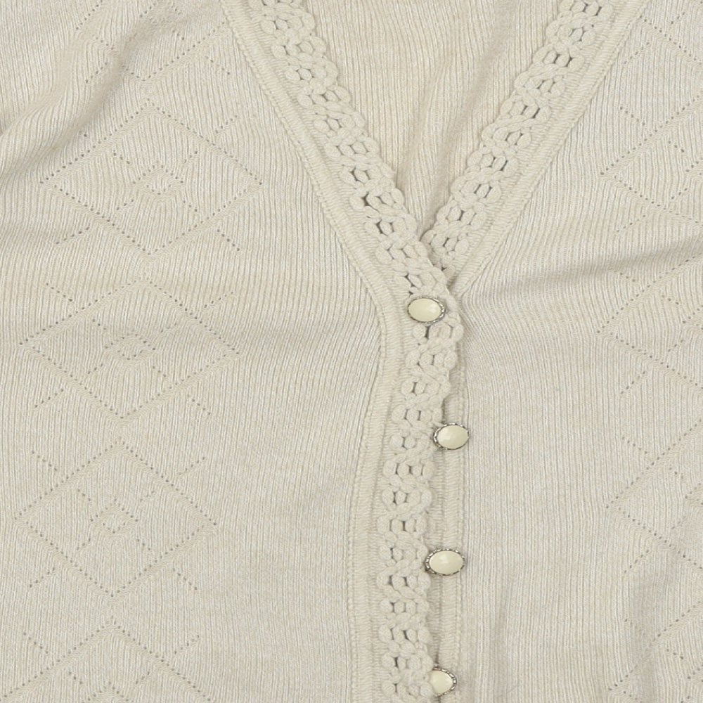 Lio Womens Beige V-Neck  Acrylic Cardigan Jumper Size M