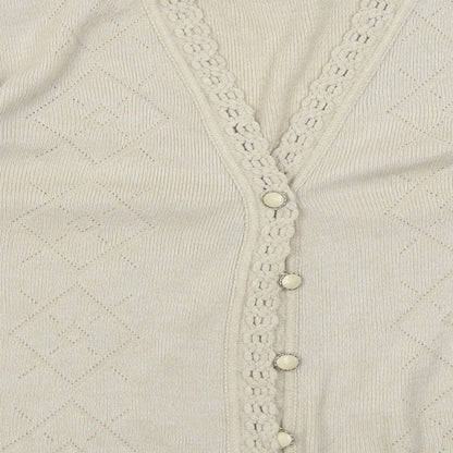 Lio Womens Beige V-Neck  Acrylic Cardigan Jumper Size M
