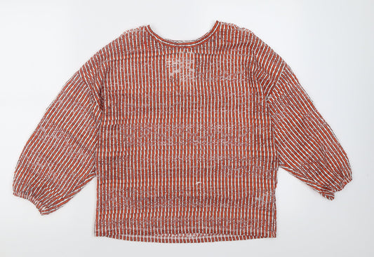 Per Una Womens Orange Striped Polyester Basic T-Shirt Size 8 Crew Neck