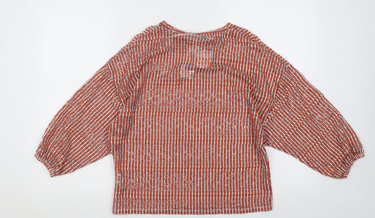 Per Una Womens Orange Striped Polyester Basic T-Shirt Size 8 Crew Neck