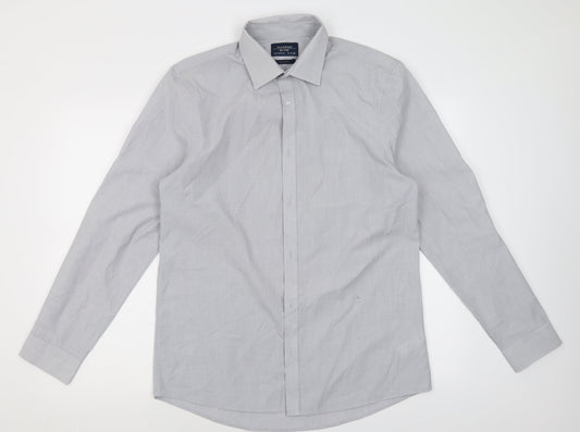 F&F Mens Grey  Polyacrylate Fibre  Button-Up Size 16 Collared Button