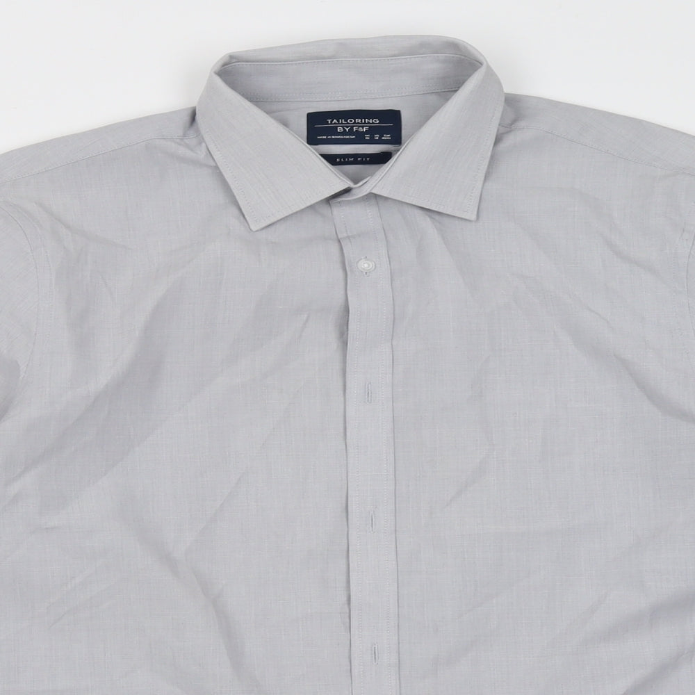 F&F Mens Grey  Polyacrylate Fibre  Button-Up Size 16 Collared Button