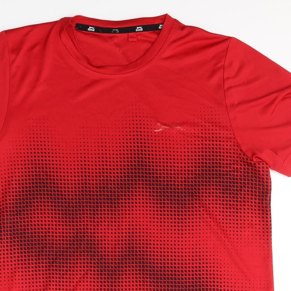 Slazenger Mens Red Geometric Polyester  T-Shirt Size S Round Neck