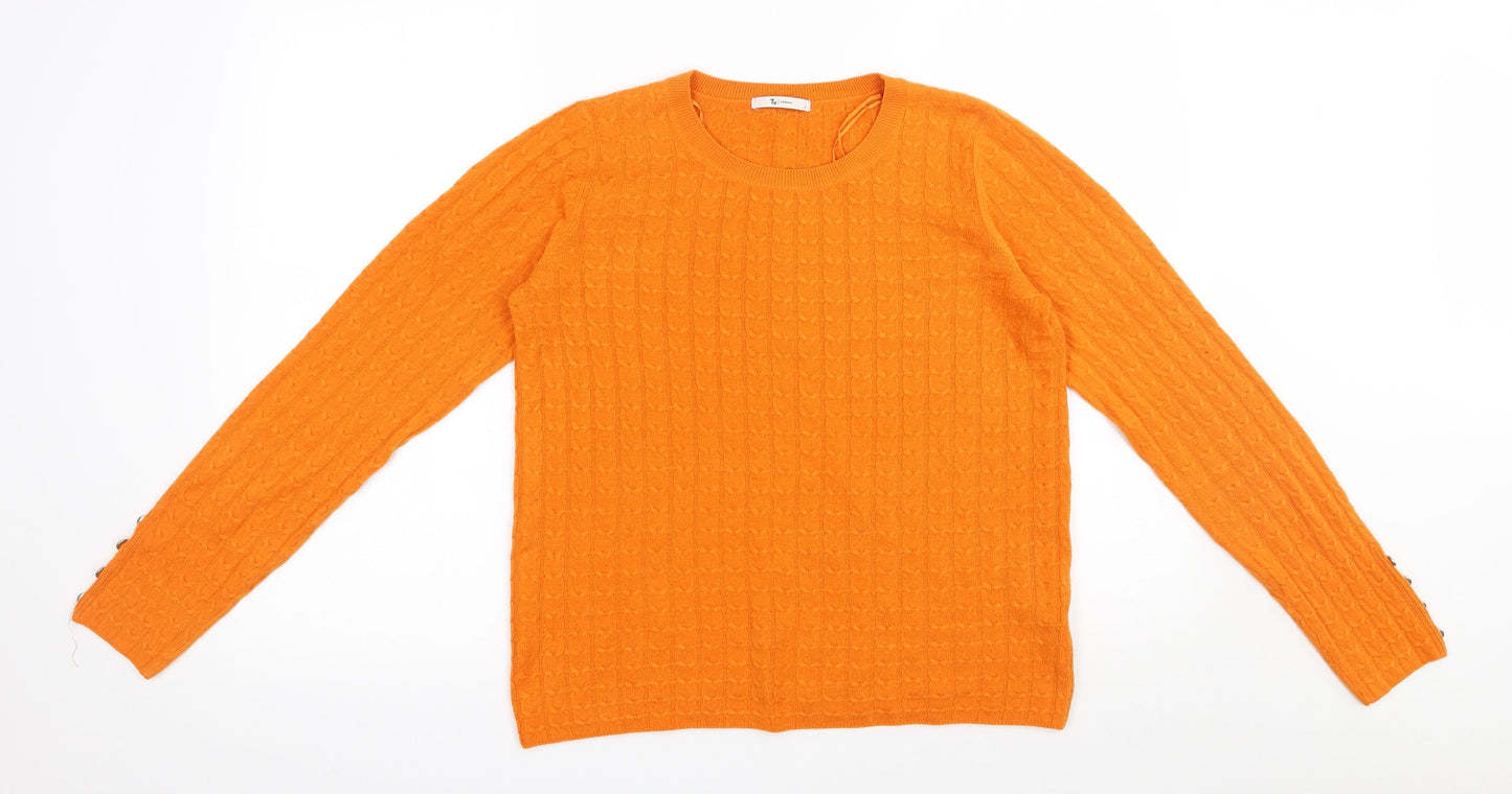 TU Womens Orange Round Neck  Acrylic Pullover Jumper Size 8