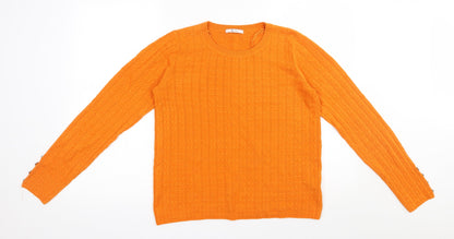 TU Womens Orange Round Neck  Acrylic Pullover Jumper Size 8