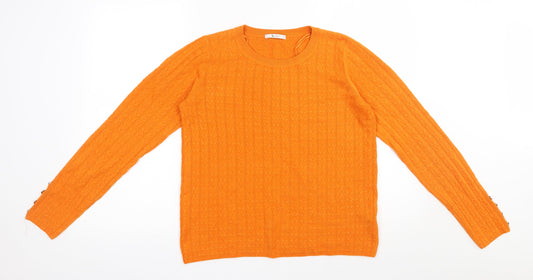 TU Womens Orange Round Neck  Acrylic Pullover Jumper Size 8