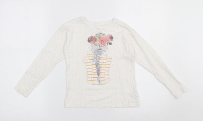 Dunnes Stores Girls White Polka Dot 100% Cotton Basic T-Shirt Size 7 Years Round Neck Pullover