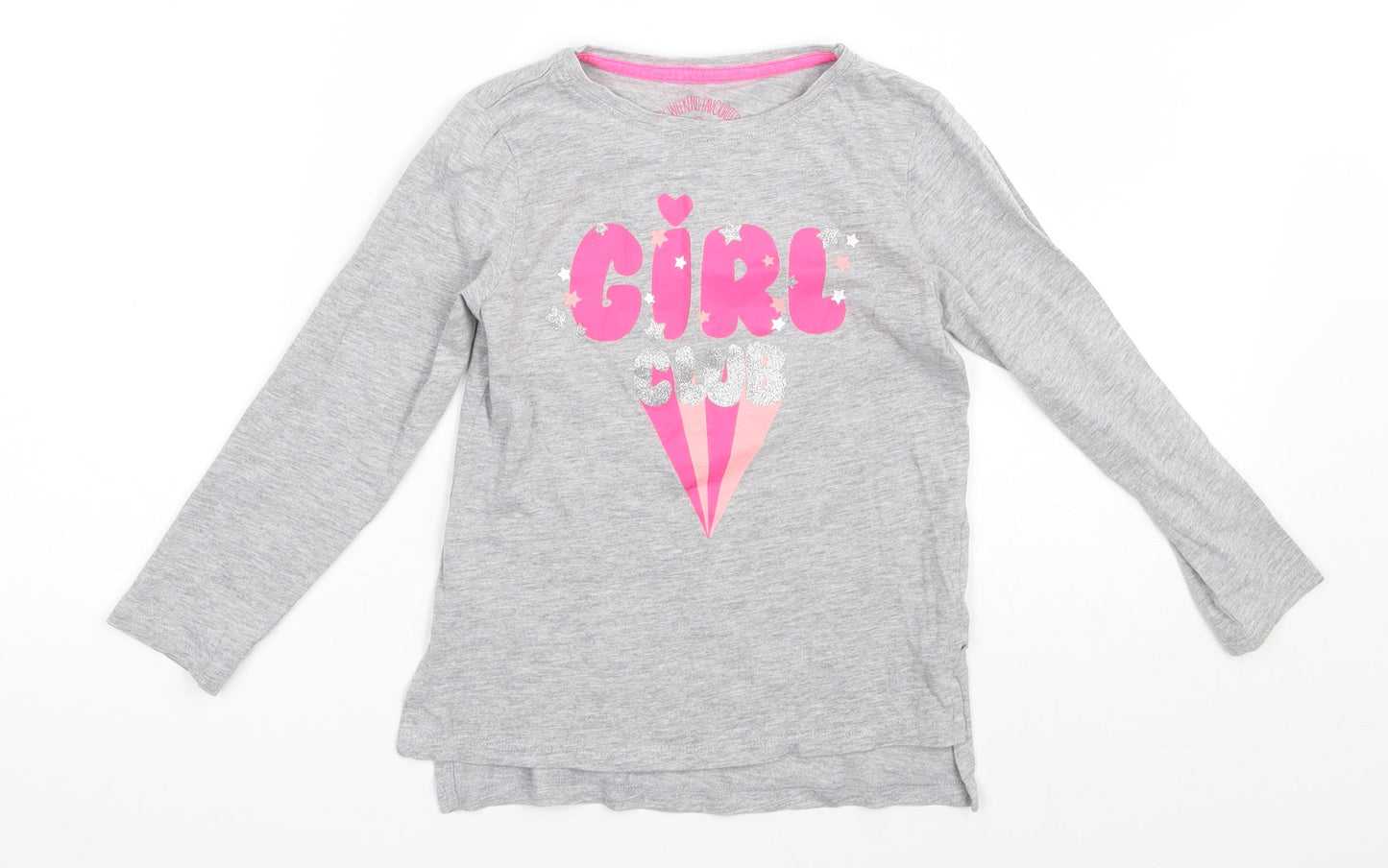 Matalan  Girls Grey  Cotton Basic T-Shirt Size 6 Years Round Neck Pullover - Girl club
