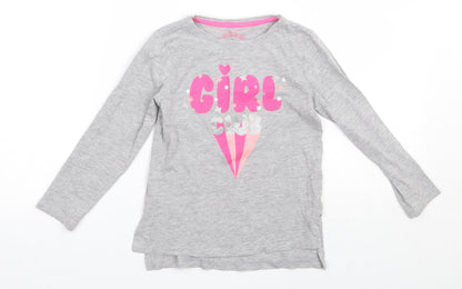 Matalan  Girls Grey  Cotton Basic T-Shirt Size 6 Years Round Neck Pullover - Girl club
